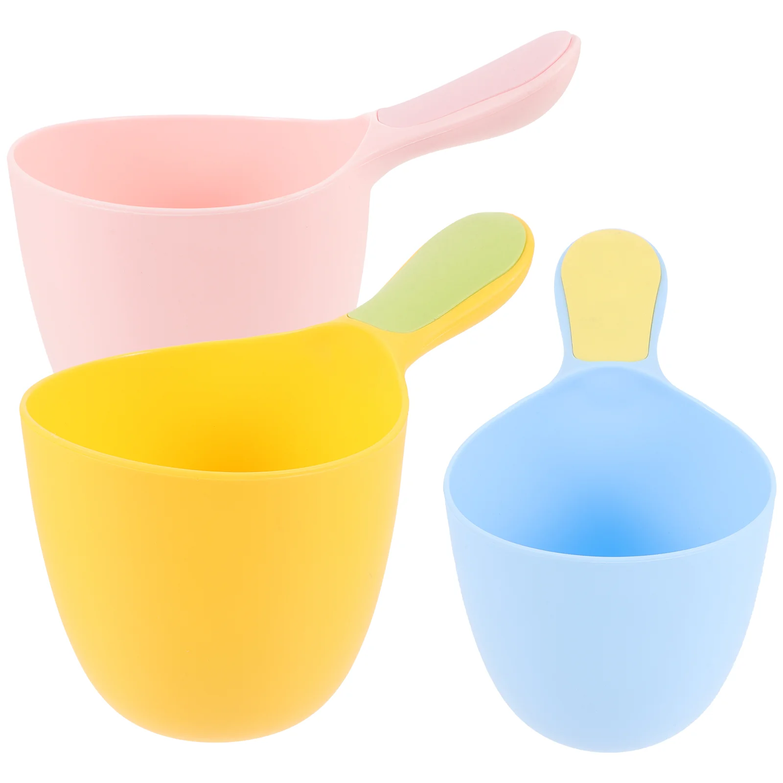 3pcs Baby Shower Water Ladle เด็กอเนกประสงค์อาบน้ําพลาสติก Scoop ถ้วยสีเหลือง STACKABLE ปลอดภัยขอบสําหรับผม