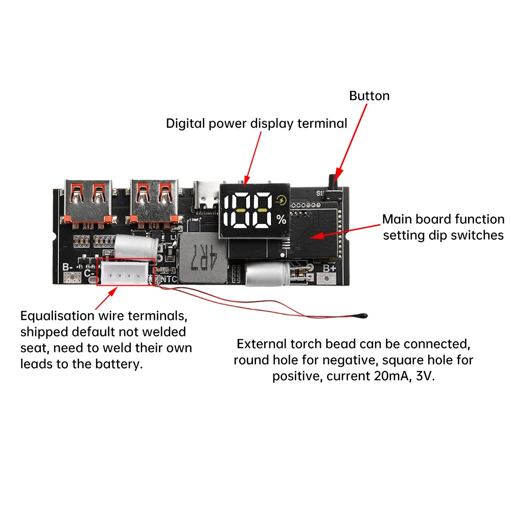 65W/100W Power Bank Diy Circuit Board PD Bidirectional Charge Over Temperature Protection 3S/4S/5S Power Bank Motherboard