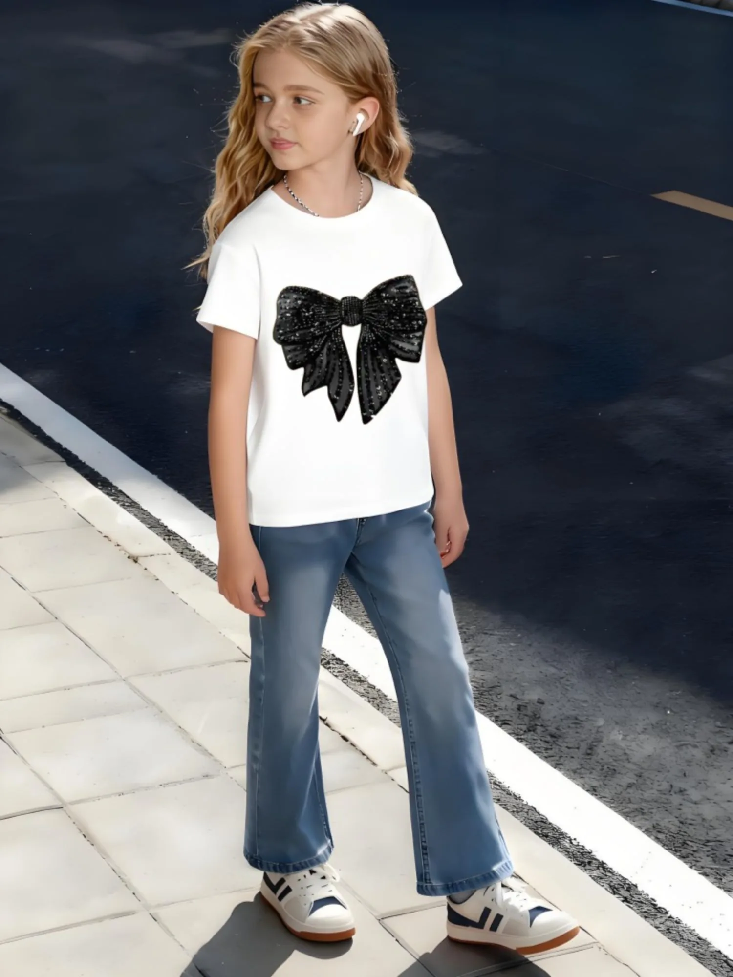 

​Kids Children's Cotton T-Shirt Glitter Bow with 3D Shimmer Effect for Boys Girls Party Ready Fashion​