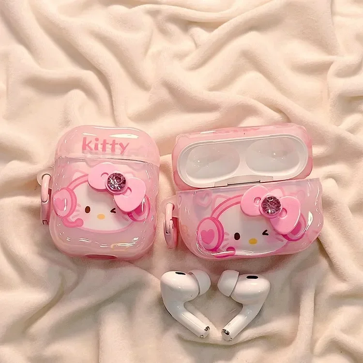 Para AirPods 4 2024 funda para auriculares Fundas protectoras rosa Hello Kitty con gancho estuche de carga para auriculares Apple AirPods 1 2 3 Pro