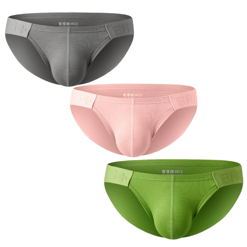

3-Pack Mens Underwear Solid Color Low Waist Sweat-absorbing Large U Convex Pouch Sexy Mens Briefs