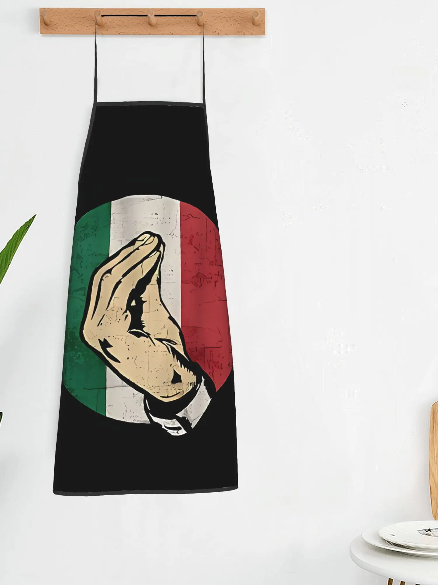 Italian Hand Gesture Sign Language Print Apron Waterproof Kitchen Cooking Bib for Men Women Household Grilling Cover