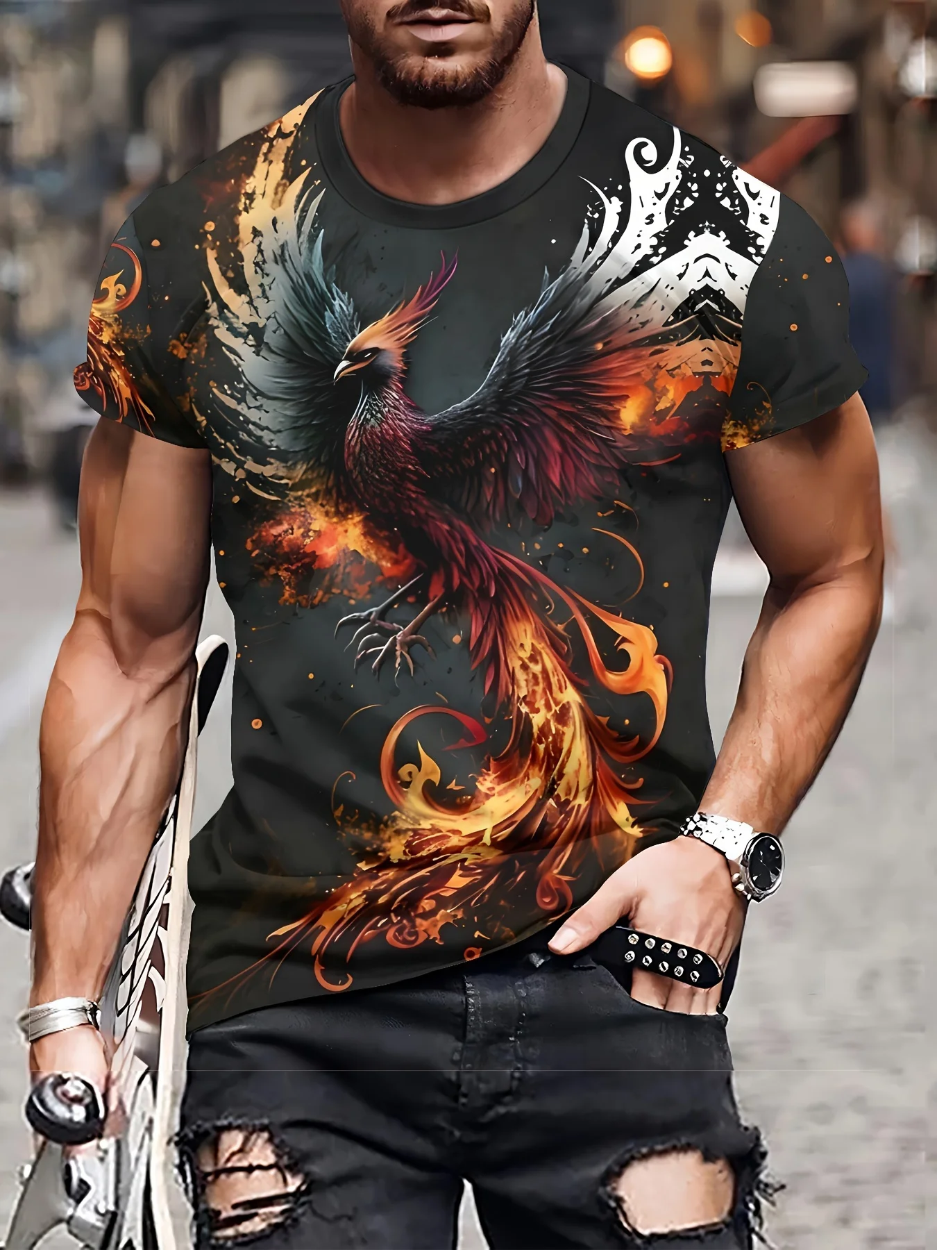 Summer Men's T-shirts 3d Phoenix Print Graphic Short Sleeve Tops Fashion Hip Hop Tees Men Oversized T shirt Vintage Men Clothing