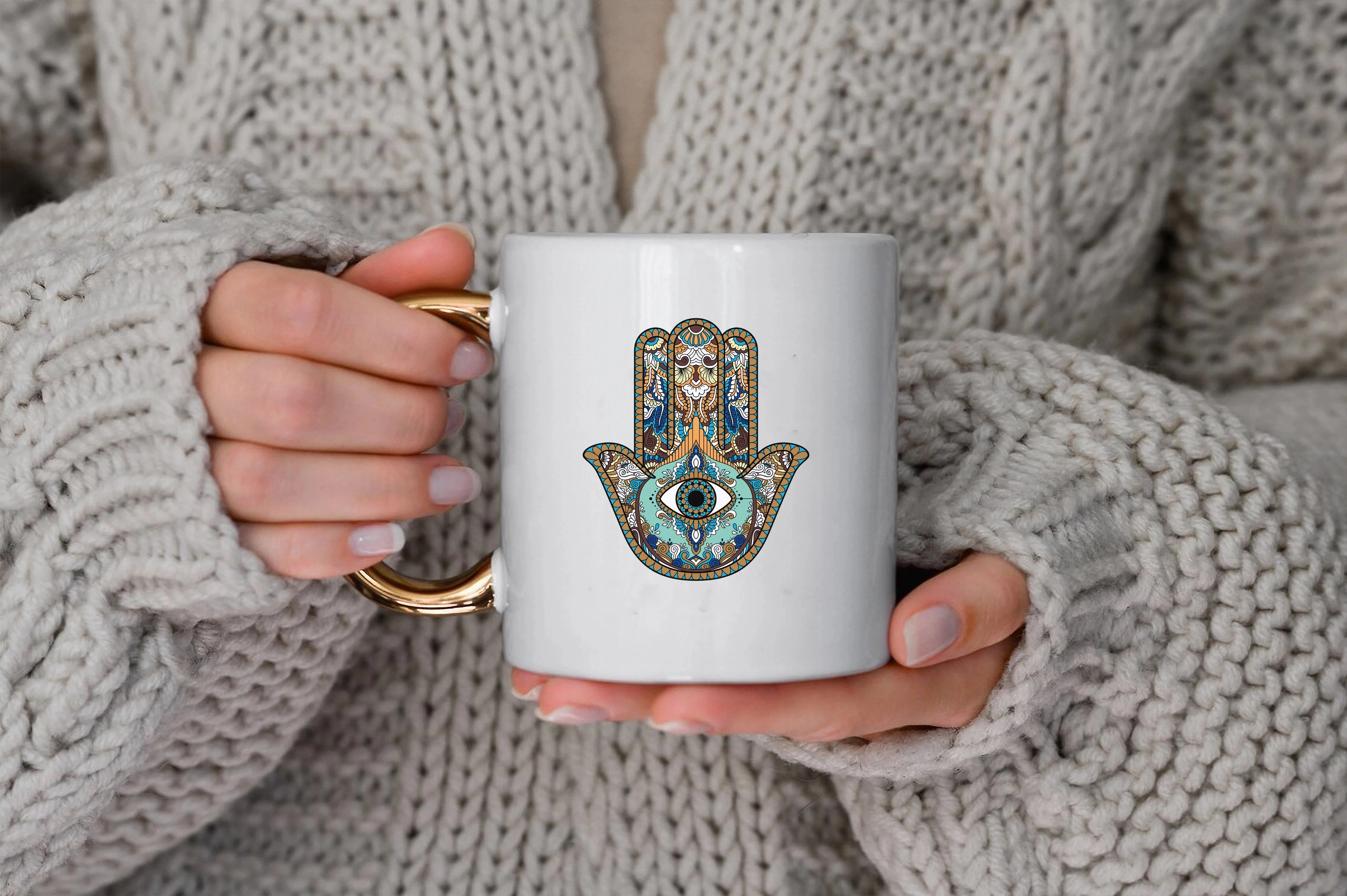 Hamasa Hand of Fatima Ceramic Mug Lucky Hamsa Hand Harajuku Exquisite Coffee Mug Elegant Office Mug