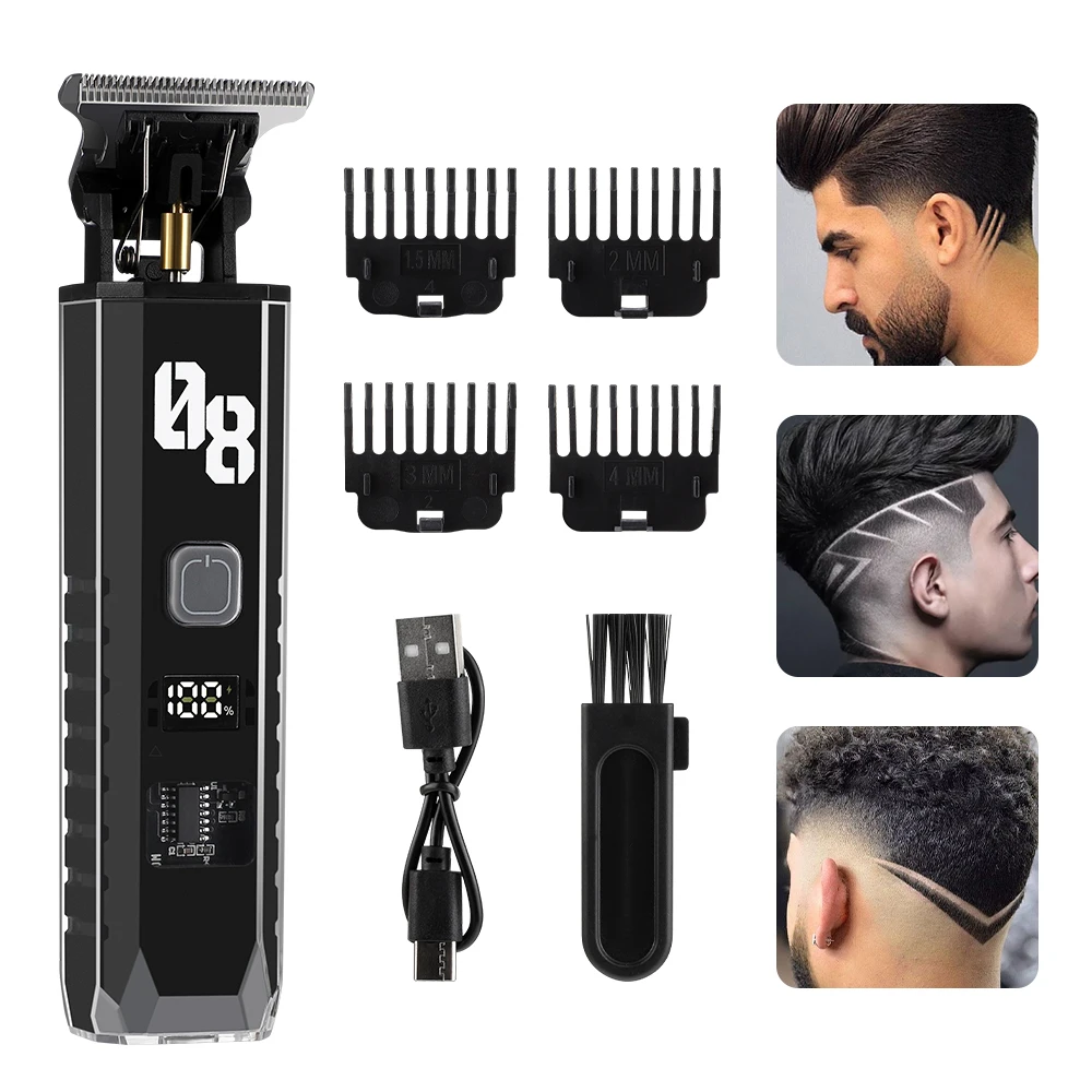 T9 LCD Hair Clipper Electric Hairdresser Oil Shaving Head Electric Pusher Carving Electric Trimmer Clipper  Precision Trimmer