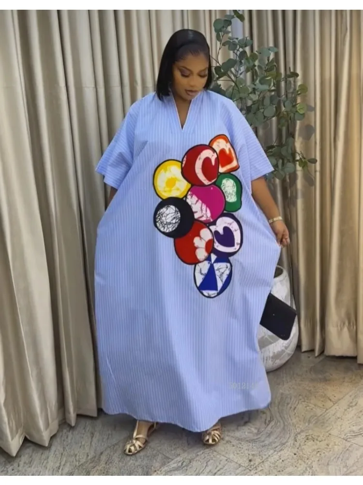 

2024, весенне-осеннее африканское длинное платье с v-образным вырезом и половиной рукавом для свадебной вечеринки, халаты, африканские платья больших размеров для женщин