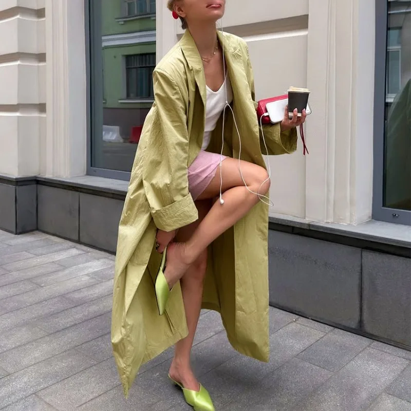 Women Vintage Lapel Collar Button Long Sleeve Loose Casual Long Trench Coat Cardigan Fall Winter 2026 New Chic Trendy Soft Warm