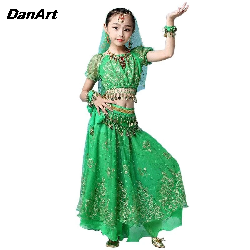 Belly Dance Costumes Set Girls Oriental Arabian Bollywood Dancing Clothing Festival Performance Children's Clothing Set