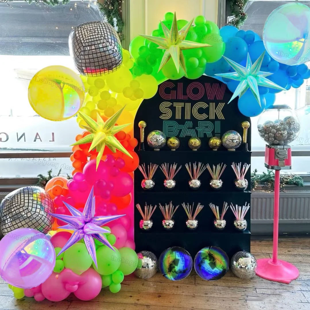 50-10IN قزحي الألوان 4D بالونات مستديرة المجسم 4D احباط بالونات الهيليوم Globos لعيد ميلاد الزفاف عيد الميلاد توهج ديكور الحفلات