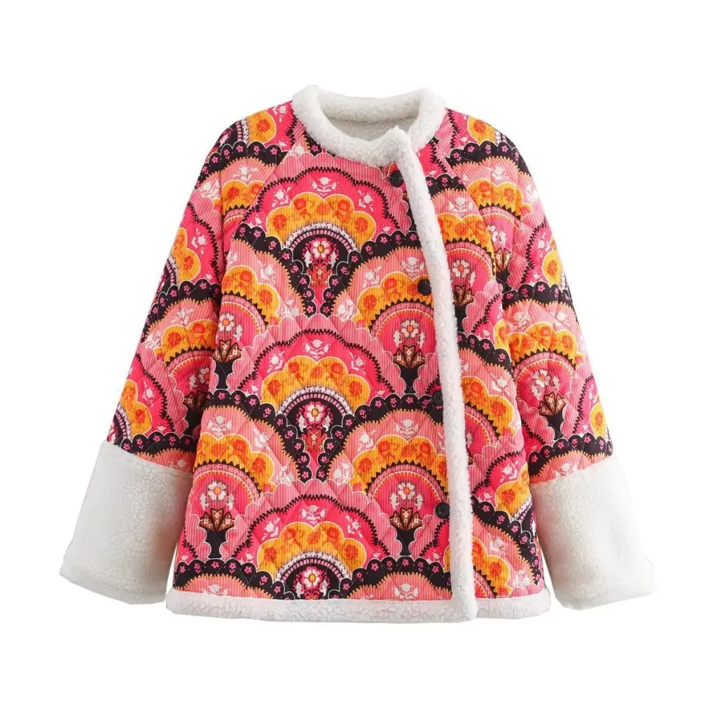 

Spring Printed Cashmere Mid-Length Jacket Women's Fashionable Outerwear for Spring Season