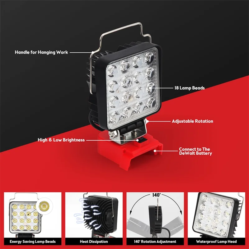 48 واط LED ضوء العمل مصباح يدوي لميلووكي 18 فولت بطارية ليثيوم أيون قابل للتعديل سطوع الأضواء لبطارية 48-11-2401 48-11-2402