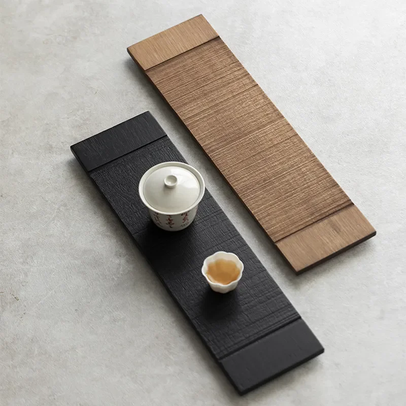 Teak rectangular tea tray, cup rack, minimalist wabi-sabi style, solid wood household dry-brewing table teapot, tea tray