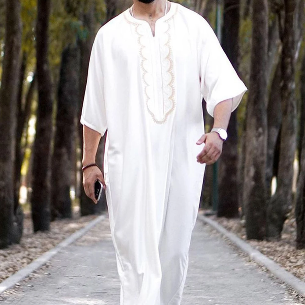 Veste islâmica muçulmana para homens, vestido de manga comprida, vestido árabe solto, kaftan masculino, Dubai, árabe saudita, roupa branca, festa de