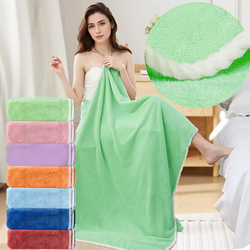 1Pc 90x180cm Extra Large Coral Fleece Bath Towel Skin-Gentle Soft Absorbent and Quick Dry Towels Multi-Color Towel