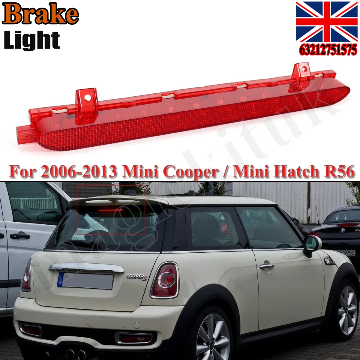 

Для Mini R56 Cooper Countryman R60 2006-2013: Задний дополнительный стоп-сигнал (третий стоп-сигнал) с красным рассеивателем, высокопозиционный стоп-сигнал для хэтчбеков