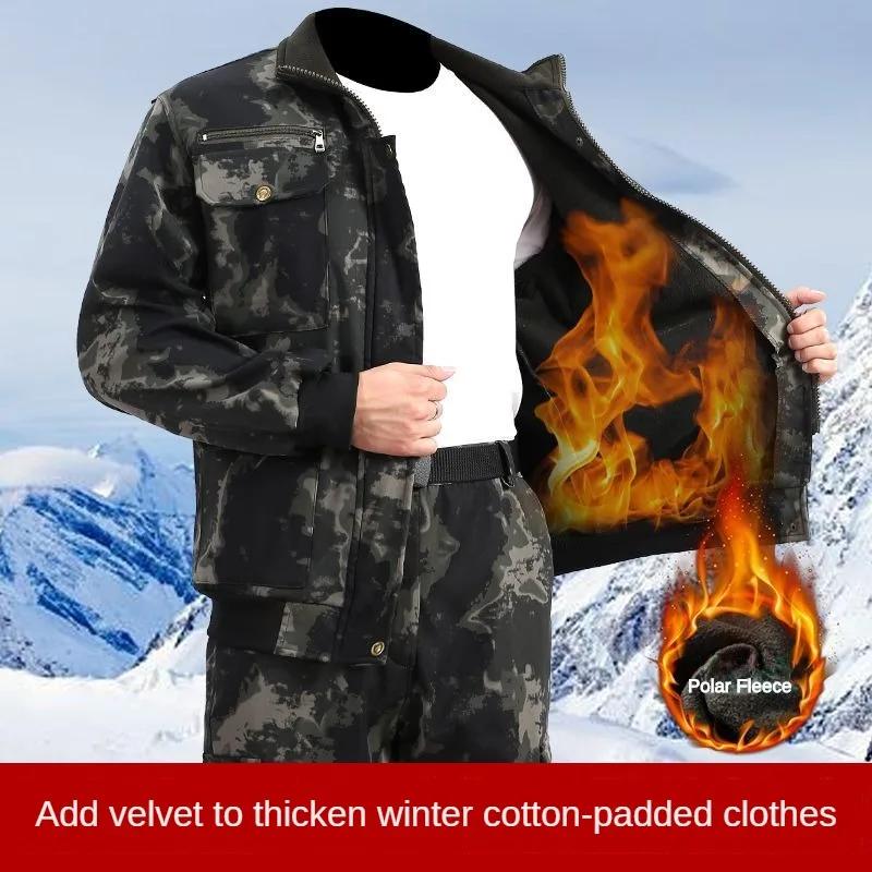 Plush Thickened Men's Suit Workers Clothing Resistant Warm Insulation Construction Labor Protection Suit Autumn Camouflage Wear