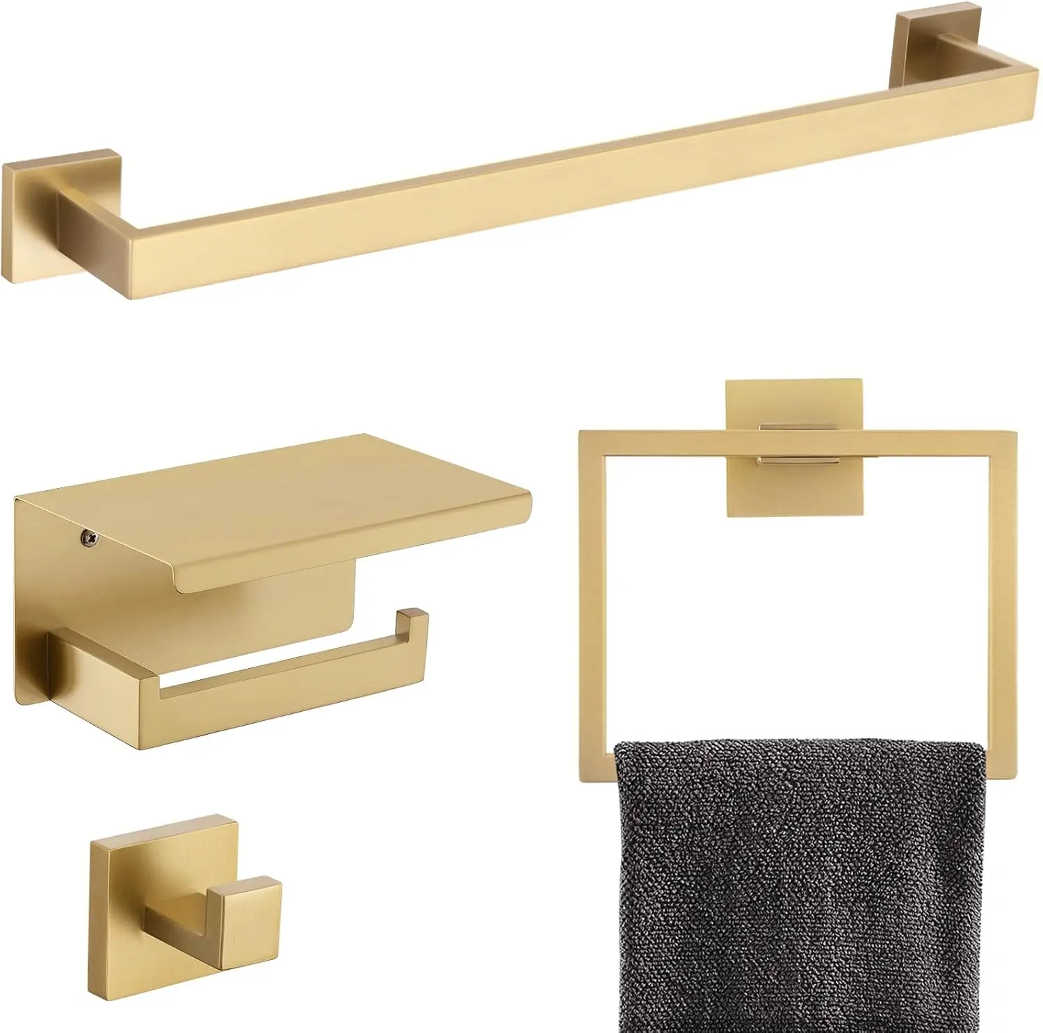 

Brushed Gold Bathroom Towel Bar Holder Sets Premium Stainless Steel 4-Piece Bathroom Hardware Set Wall Mounted Bathroom Toilet P