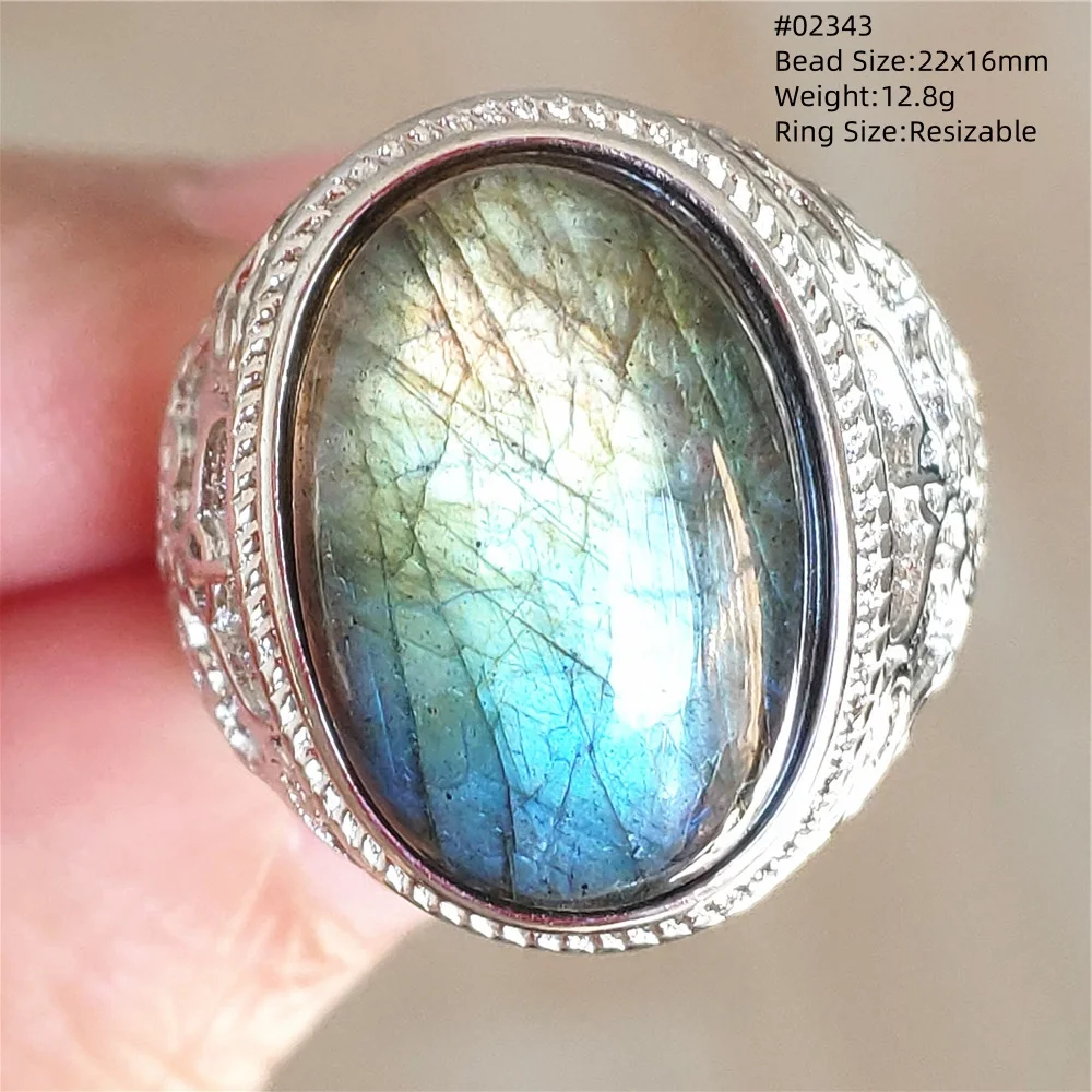 Natural Colorful Labradorite Adjustable Ring Gemstone Jewelry Flash Big Blue Purple Labradorite Resizable Ring Beads AAAAAA