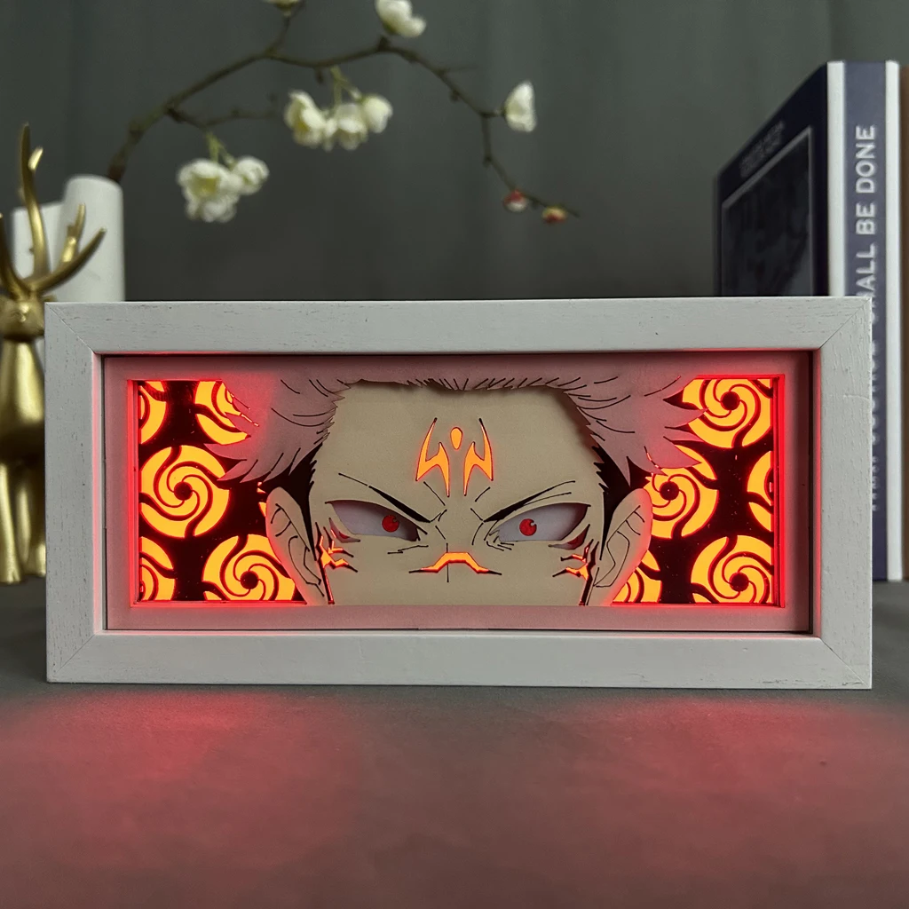 Anime Light Box Jujutsu Kaisen Sukuna Yuji Itadori Eye Face Lamp For Gaming Room Decoration Manga 3d Papercut Table Lamp Wood