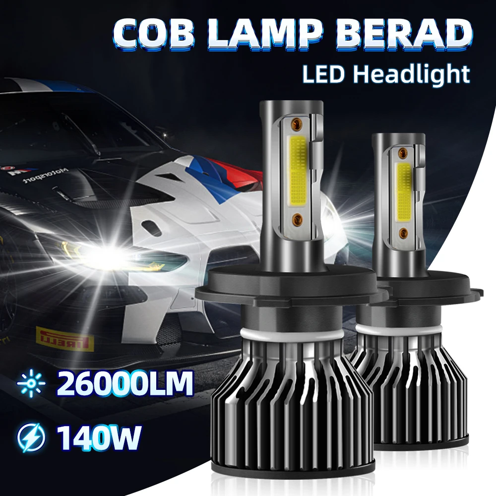 Высокомощные Светодиодные Автомобильные Фары H4 H7 140w 9005lm Cob-chips H1 H11 9006 Hb3 9012 Hb4 6000k Универсальные Автомат...
