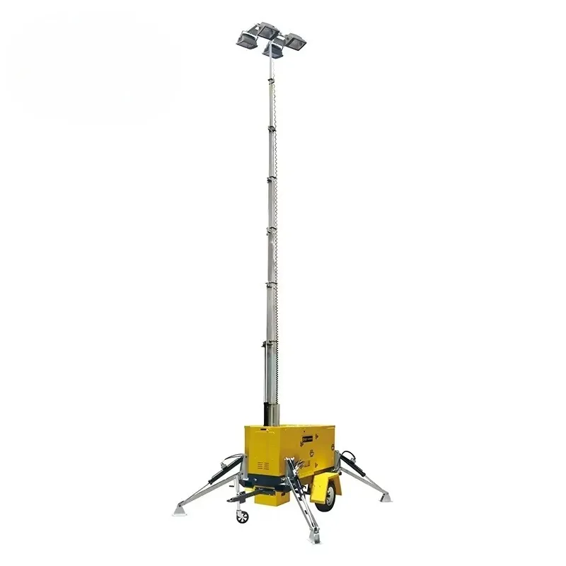 Towable Diesel Light Tower with Telescopic Mast LED Lighting Equipment for Mining Outdoor Job Sites