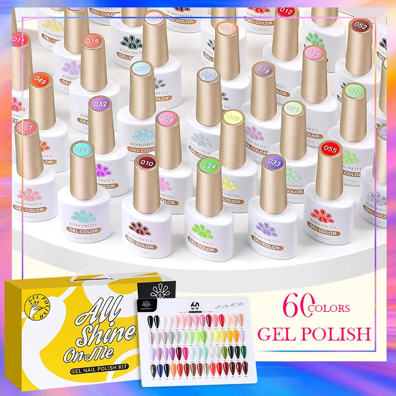 BORN PRETTY Nail Gel Polish 60 Colors Gel Varnish Set Soak Off Varnis Semi Permanent Nail Gel Kit Color Chart Base Gel Top Coat