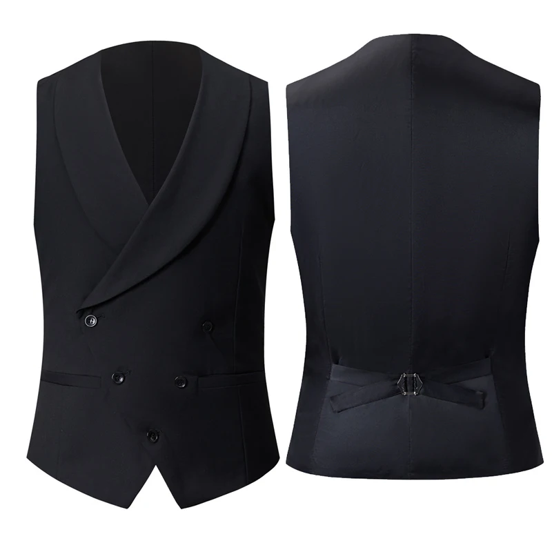 Mens Stylish Shawl Collar Double Breasted Tuxedo Vest 2023 Brand New Slim Fit Business Wedding Dress Waistcoat Gilet Homme Black