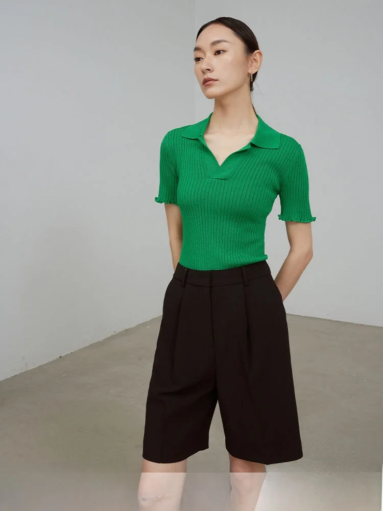 

een Thin ort Sve Knitted irt Women's Summer Slim Fit Base irt XIMU STUDIOS Cotton Color Commute Sle