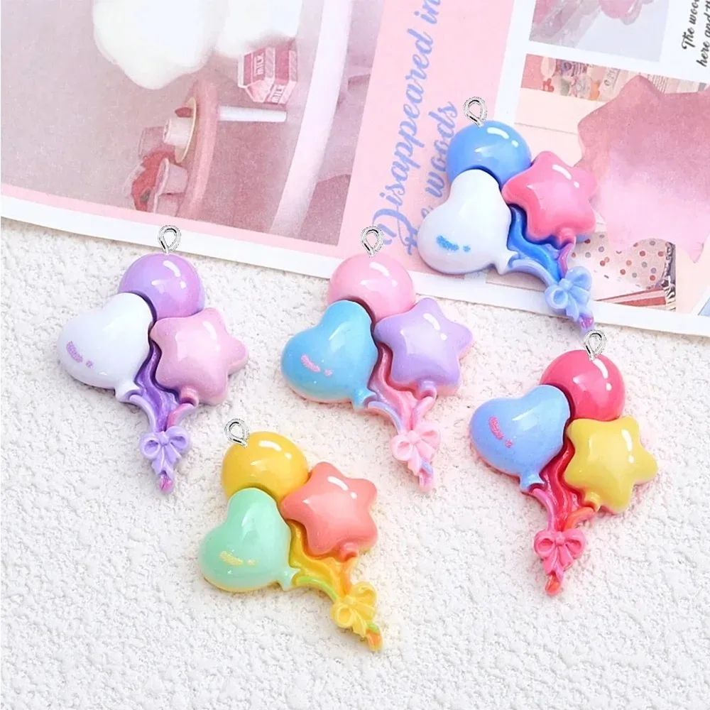 10Pcs Flat Back Shiny Heart Balloon Charms