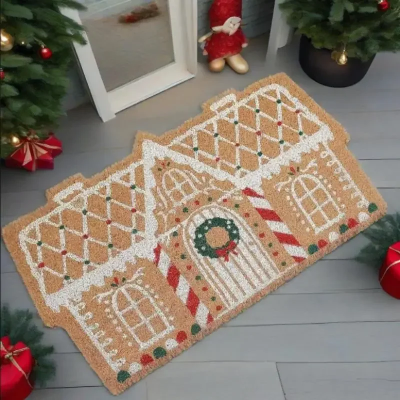 Christmas Doormat Imitation Cashmere Front Door Floor Mat Non-Slip Rug Holiday Decorations Winter Mat For Home Kitchen Bathroom