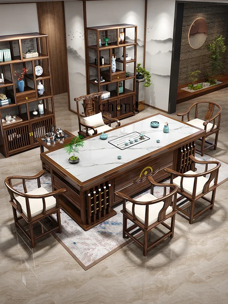 HSN rock slab tea table and chair combination coffee table office solid wood tea table tea set integrated