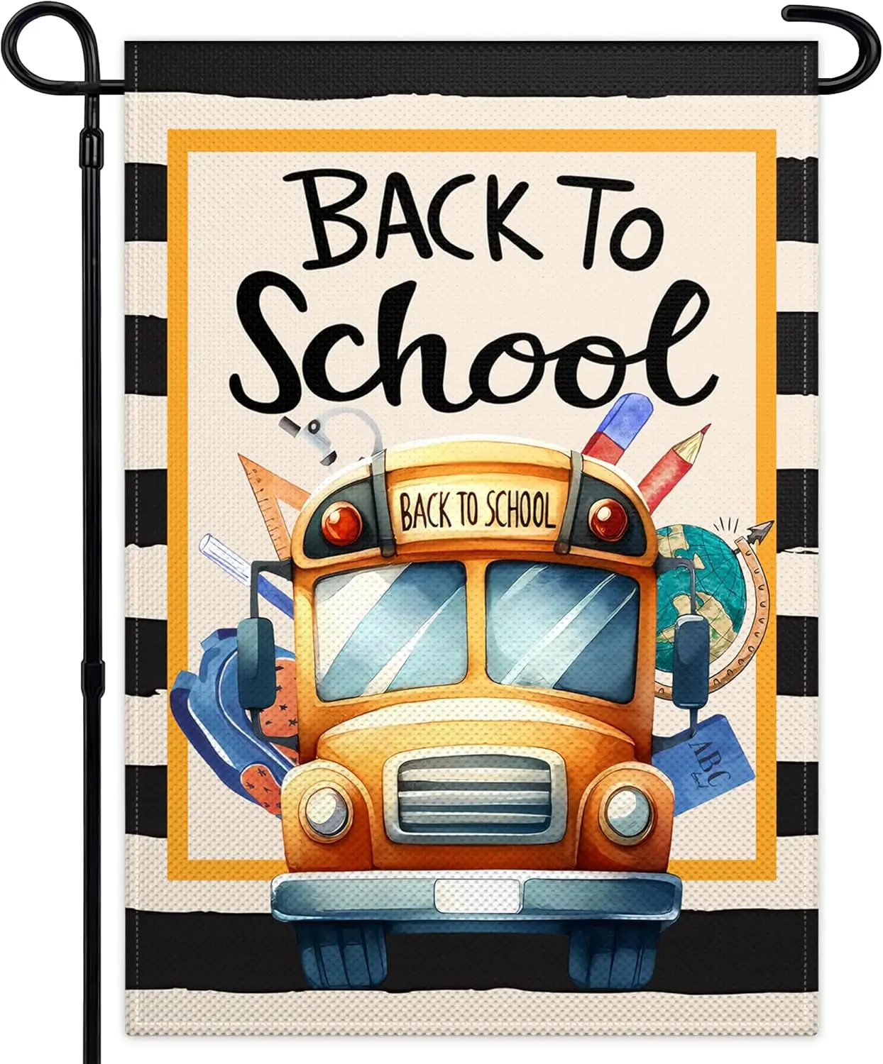 Back to School Garden Flags for Outside 12x18 Double Sided School Bus Black Stripes School First Day Small Garden Flags for Lawn