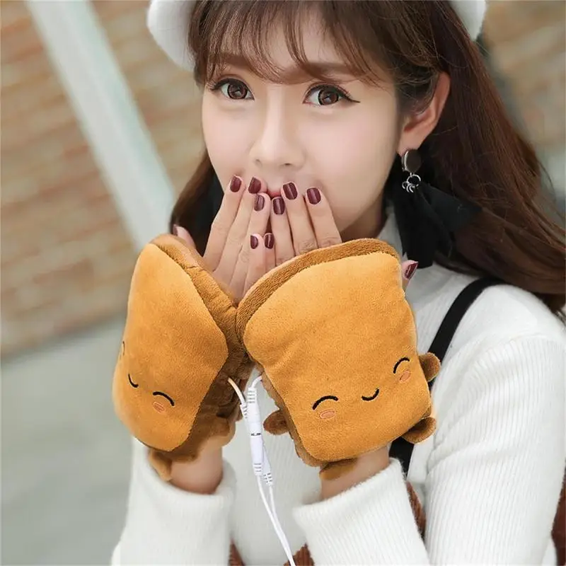 Fingerless Gloves Thermal Fingerless Gloves Panda Bread Mittens USB Powered Fingerless Heated Gloves Half Wearable Heated Typing