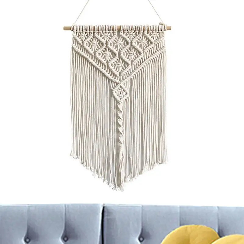 Woven Macrame Wall Decor Macrame Tapestry Modern Bohemian Tassel Tapestry Background Handwoven Cotton Macrame Tassel Tapestry