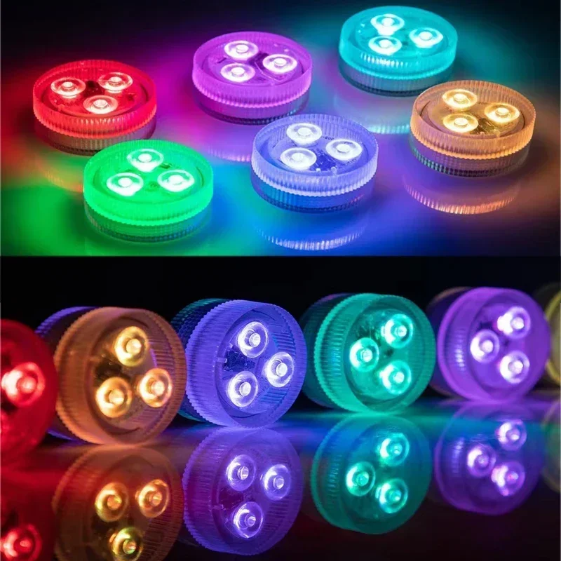 مصابيح LED غاطسة، 8 عبوات من البرك المطورة تحت الماء 16 درجة ألوان RGB، ديكور حوض استحمام ساخن، مقاوم للماء IP68