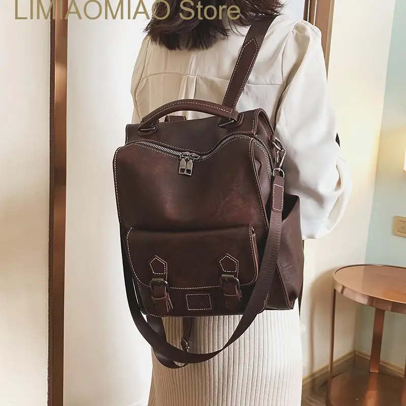 

New Large Capacity Pu Leather Women Backpack Fashion College School Bag Backpacks Vintage Classic Double Shoulder Bag