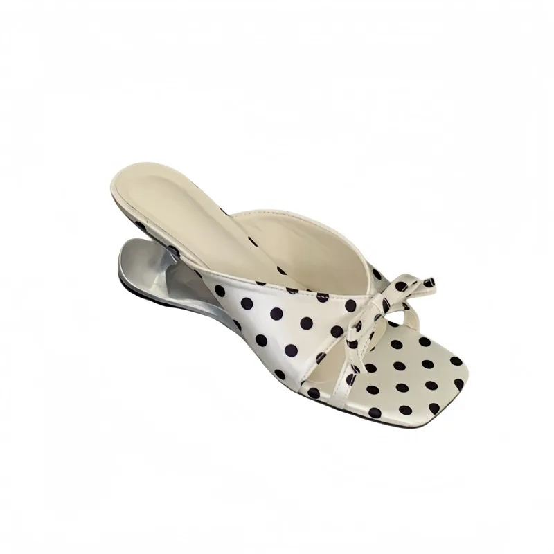 

White Wedges Heels Slippers Woman Polka Dots Vintage Sandals Summer Heart-Shaped Heels Ladies Shoes Black Slippers