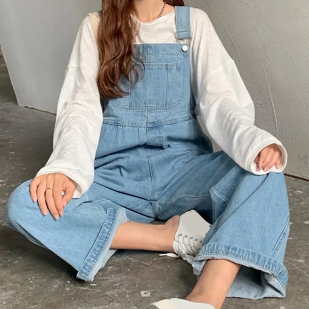Повседневные комбинезоны с квадратным воротником, женские широкие джинсовые комбинезоны с регулируемыми бретелями и карманами, повседневные весенние женские комбинезоны