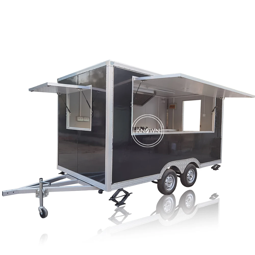 In Stock Fast Ship 4m Length Mobile Fast Food Cart Kitchen 4 Wheels Street Food Trailers for Sell Snack Drink Food Kiosk Outdoor