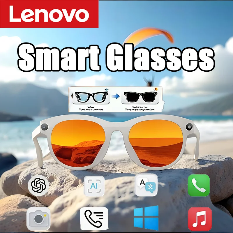 Lenovo 8MP Recording Cam Sunglasses While 4K Wifi Wireless Transmission AI Smart Glasses Translating Stabilization Glasses