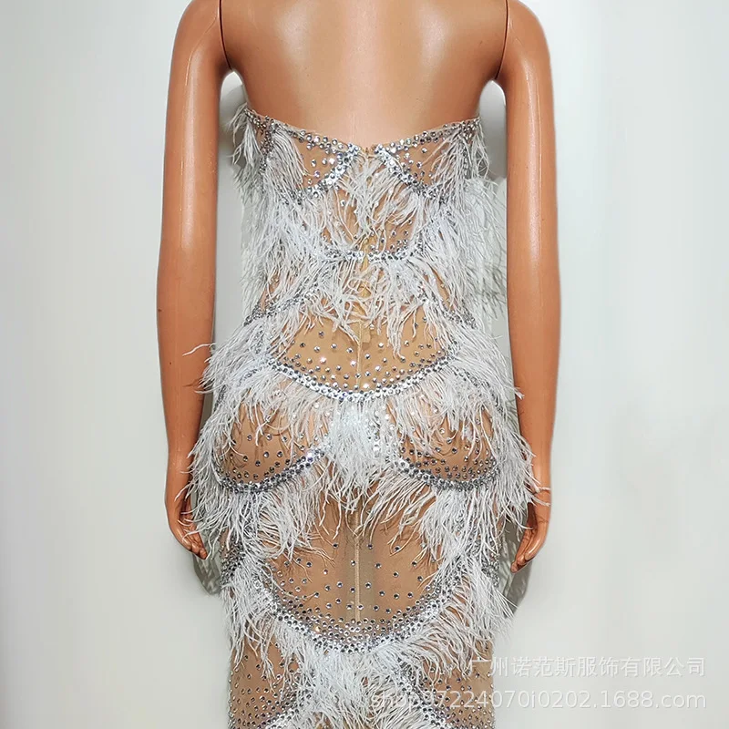 Tub Top Feather Loose Breathable Dress Birthday Party Master Of Ceremonies Engagement Banquet Star Red Carpet Costume Robe Femme