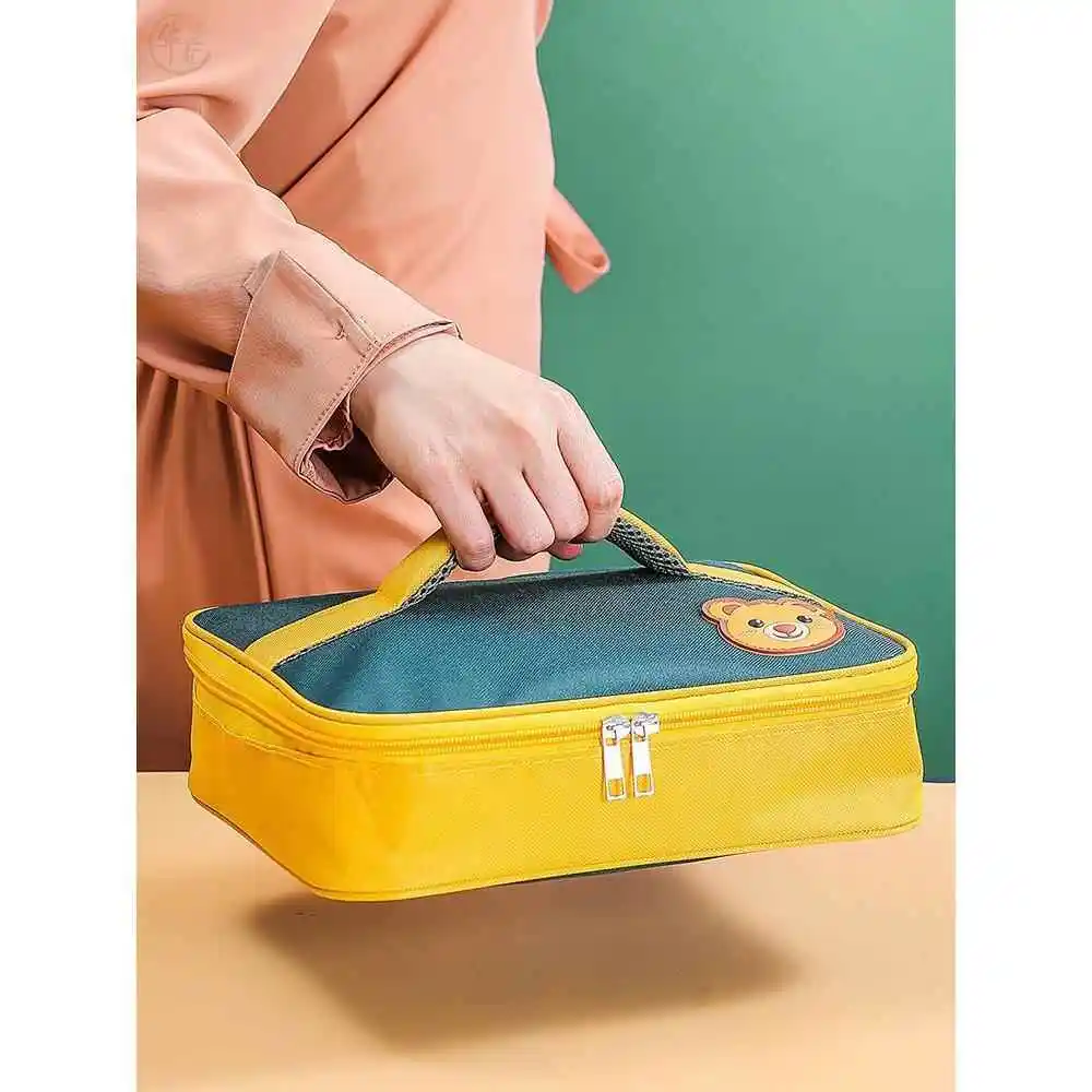 Large Capacity Thermal Student Lunch Box Bag Flat Portable Bento Bag with Handle Special Purpose Storage Bag for Children