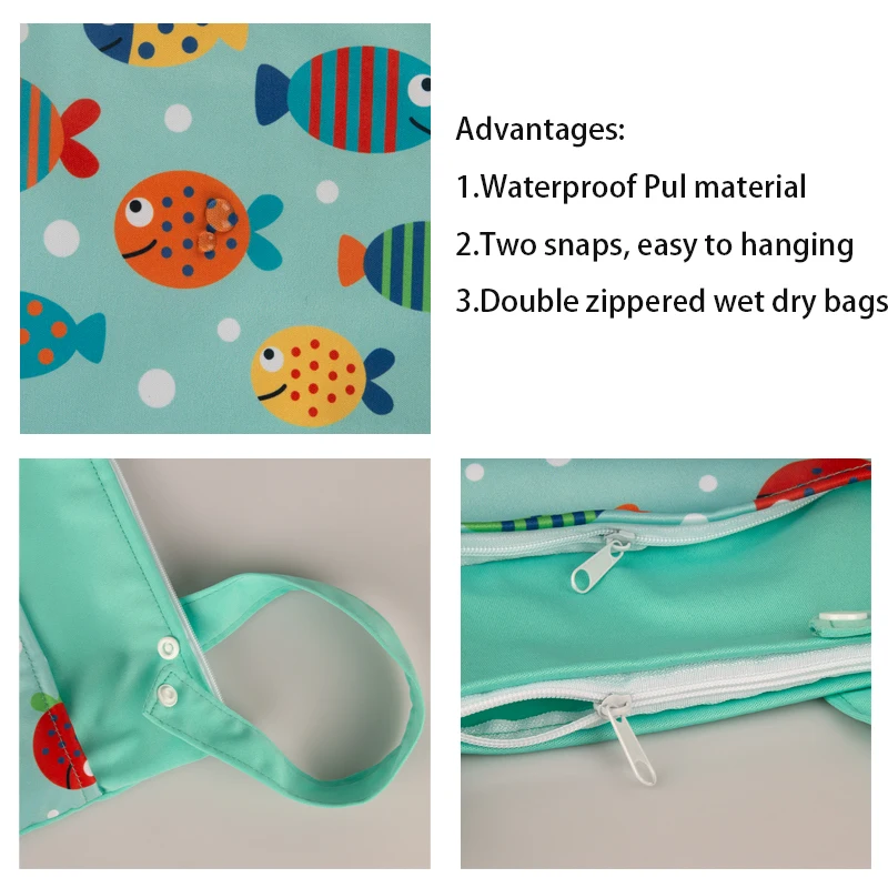 25X35cm Storage Bag Dual Handle Two Zipper Pockets Baby Washable Cloth Diapers Wet Dry Bag Outdoor Stroller Carry Pack New