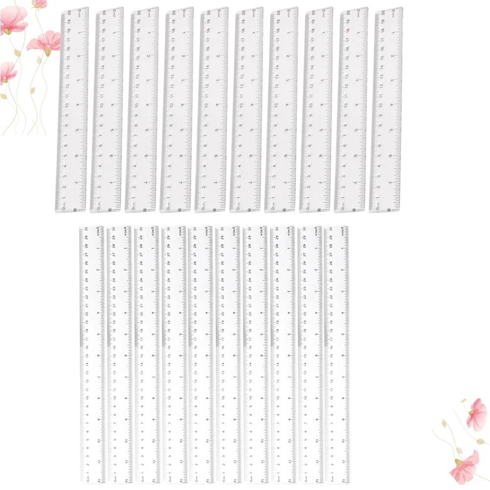 

20pcs Straight Ruler Measuring Tool Clear Numbers Students Teachers Home Office Plastic Scale Centimeters Inches