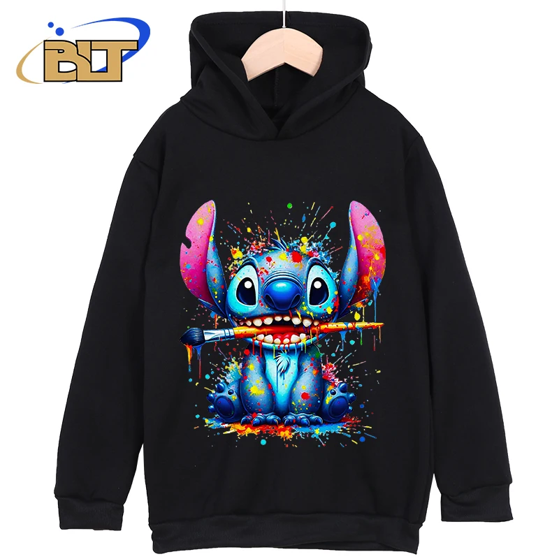 Disney spray paint stitch print kids hoodie autumn and winter sports sweater cartoon tops for boys and girls