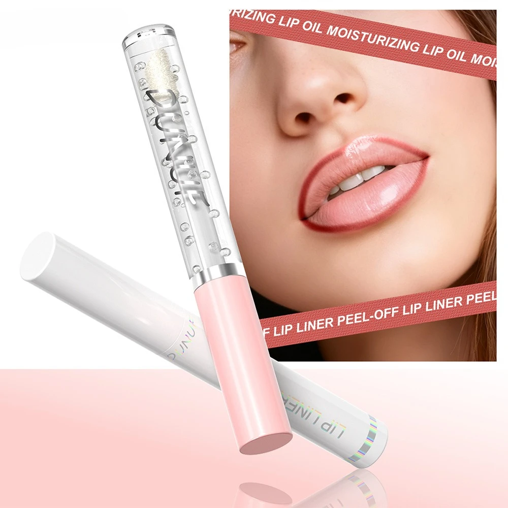 2 Pcs Peel Off Lip Liner and Lip Oil Set Long Lasting Moisturizing Non Transfer Lip Stain Waterproof Smudge Proof for Woman