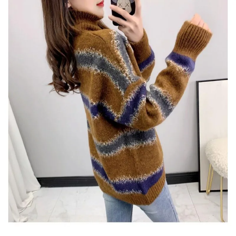 سترة الياقة المدورة للنساء شتاء جديد الإنترنت المشاهير النسخة الكورية فضفاضة الطبقات الداخلية كومة طوق