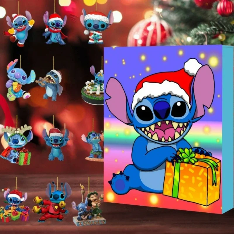 24 Uds. Colgante de decoración de árbol de Navidad de punto de dibujos animados de Disney, regalo de Lilo y Stitch, conjunto de calendario de Adviento de Navidad, regalo de Navidad