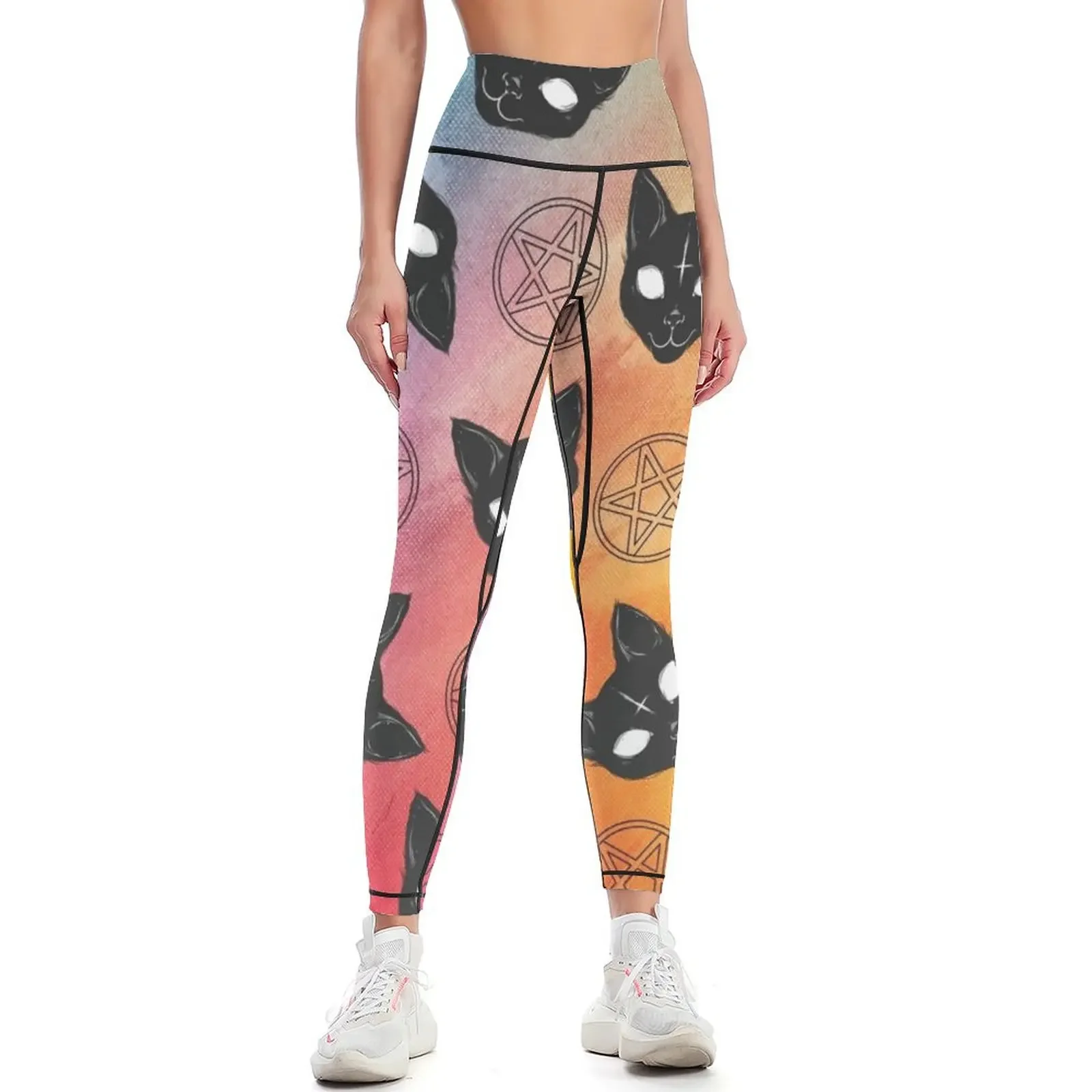 

Pentagram Cats Print Leggings high waist sports tennis for Women's sportswear push up legging Womens Leggings