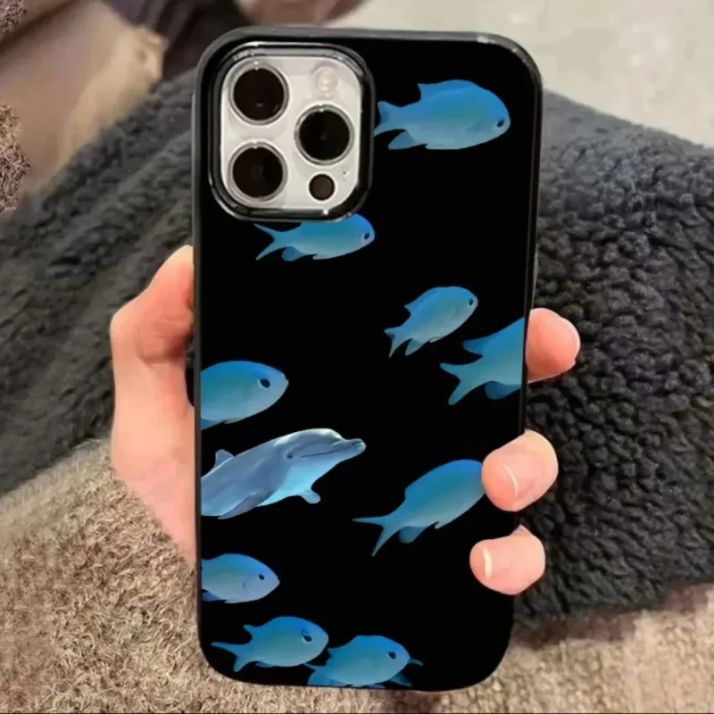 Cute Joyful Small Fish Group Phone Case For iPhone 16 Pro Max 15 Pro 14 13 12 11 Xr Xs Max 7 8Plus Advanced Blue Y2K Phone Cases